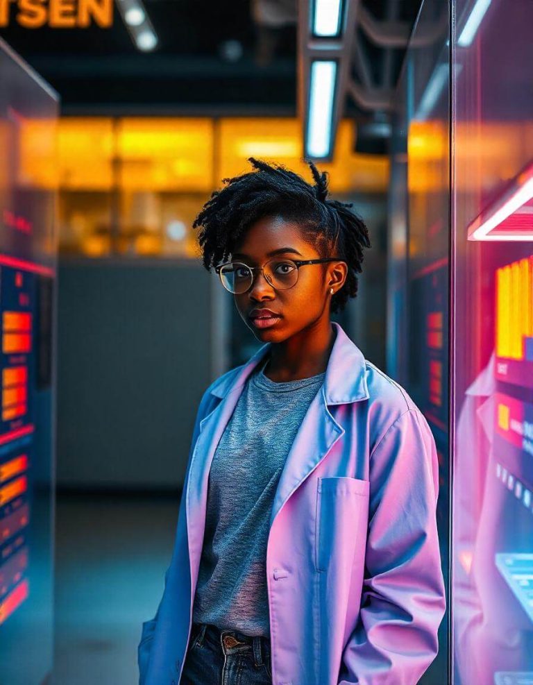 Young girl using Ai and Data Science to create solutions in Africa and Empowerment for African Youth - Core Ai Skills for Growth